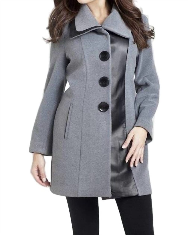 Front of a model wearing a size 2X Faux Leather Accent Car Coat in Gray/Black in Gray/Black by ANGEL. | dia_product_style_image_id:326572